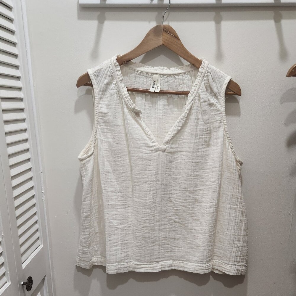 Pact | Organic Cotton Double Gauze V-Neck Tank - Bone - Size Large